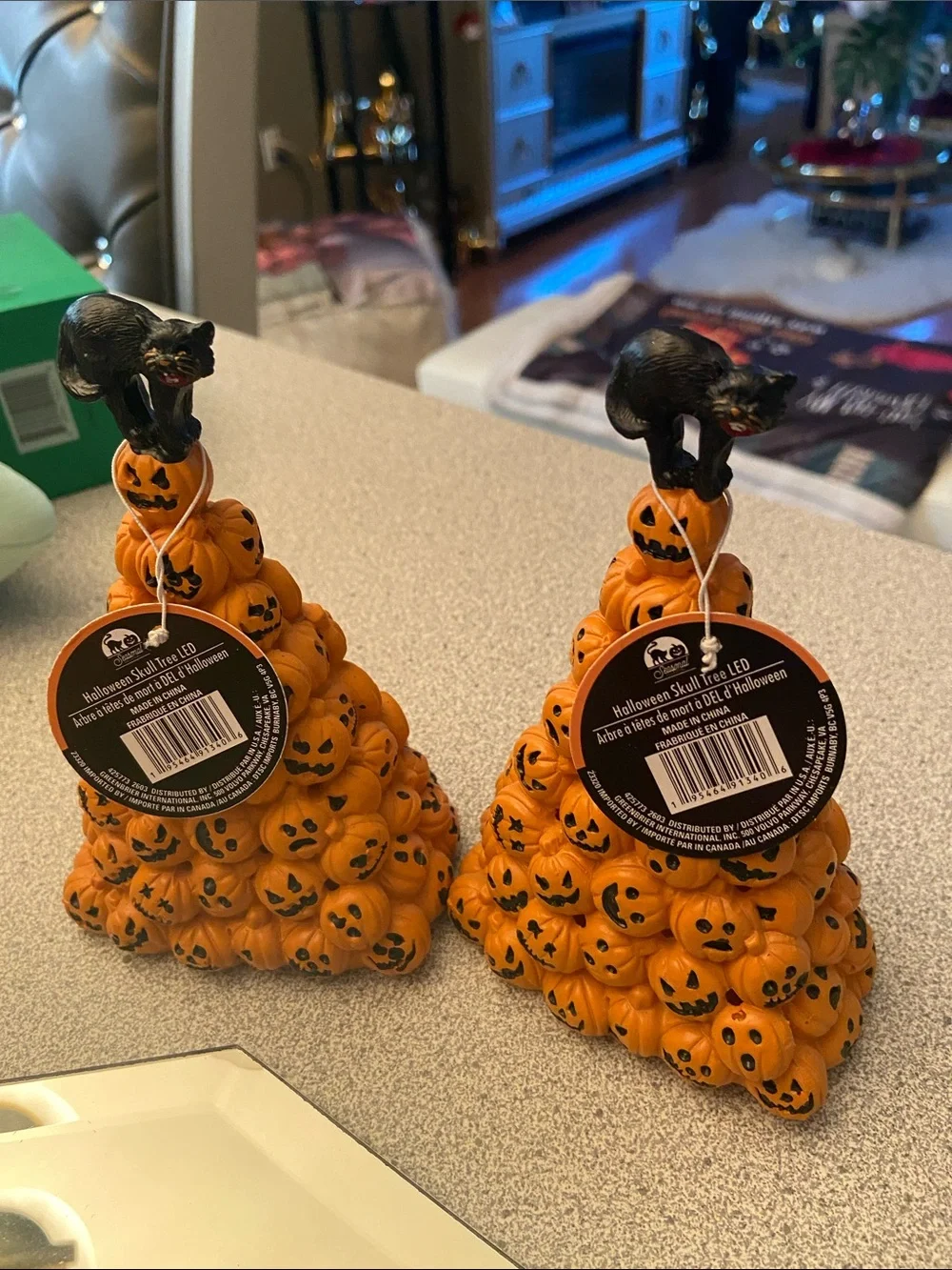 Stacked Jack-o'-Lantern LED Pyramid with Black Cat Top light up